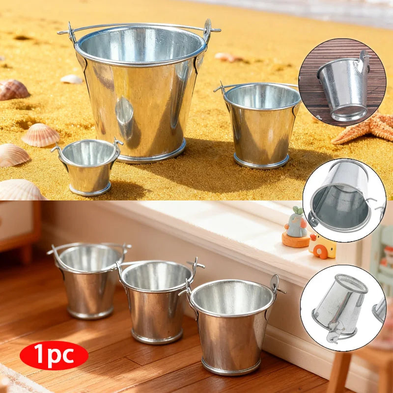 TY 1Pc Dollhouse Mini Iron Bucket Children Beach Small Bucket Toy Miniature Model Mini Dollhouse Decorations Ornaments